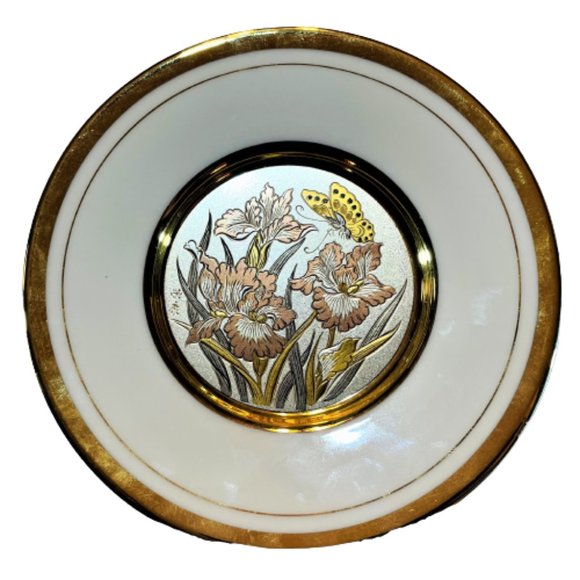The Art of Chokin 24K Edged 6" Decorative Accent Plate Flowers & Butterfly Theme - Picture 1 of 4